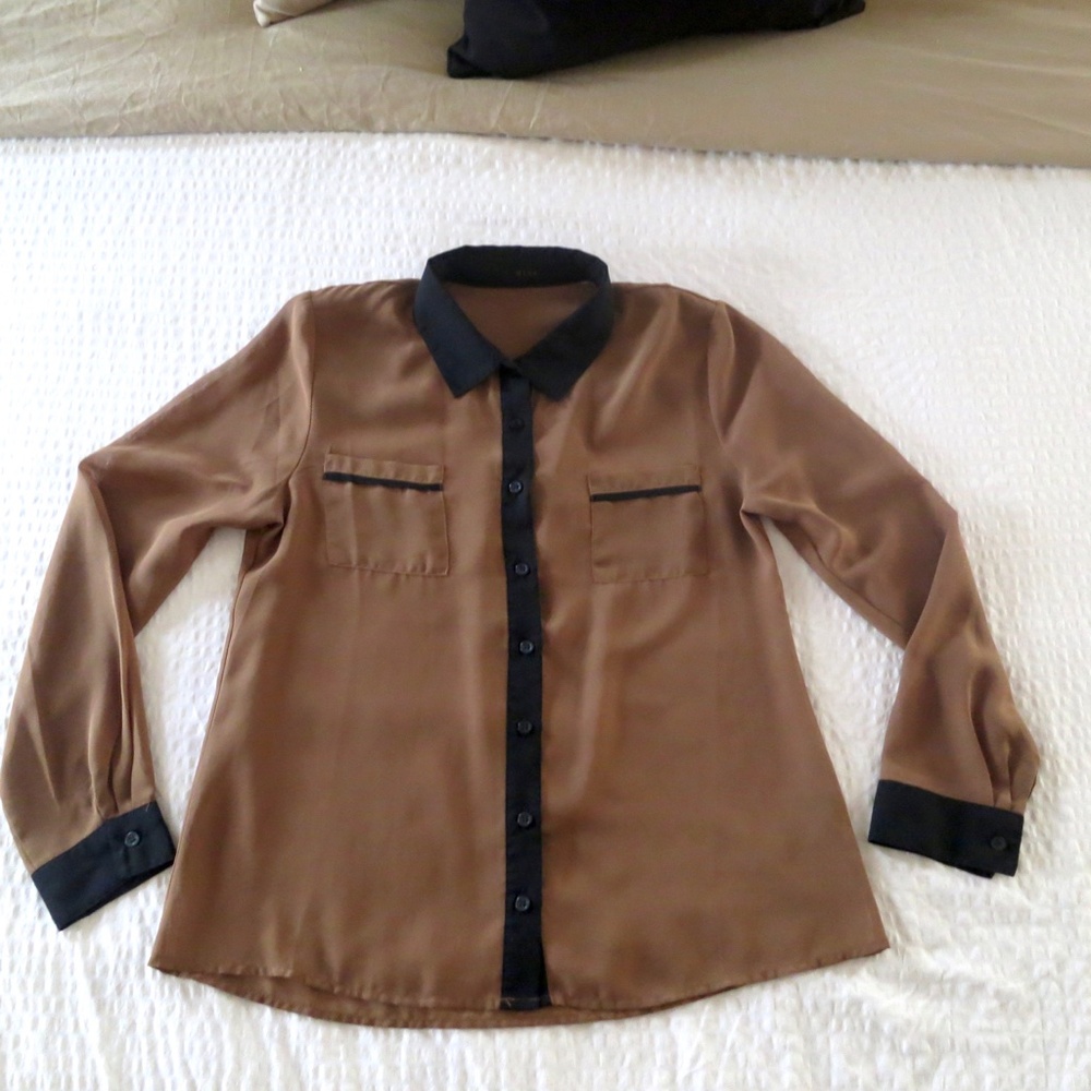 Mine Chiffon Sheer Color Block Button Down Blouse… - image 5